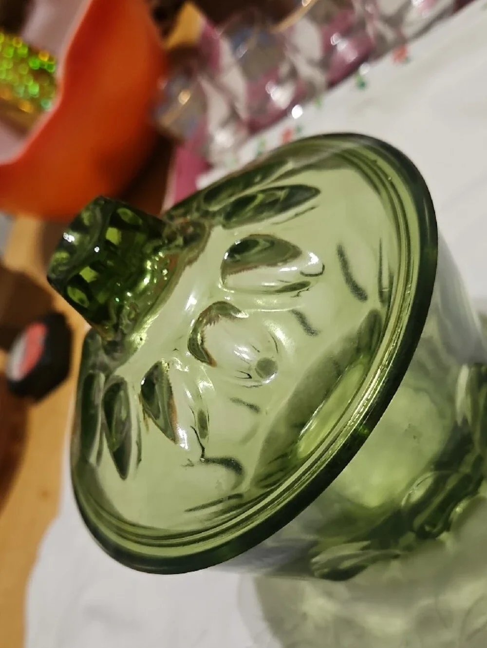 Vintage Hazel Atlas 'Reflection' Avocado Green Lidded Glass Candy Dish